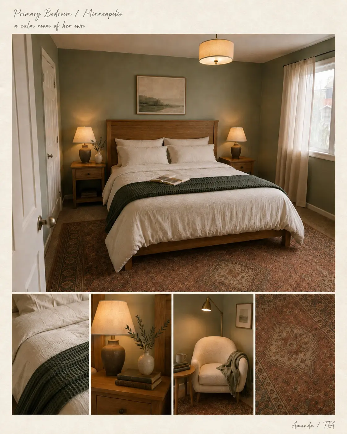 Presentation board showing the bedroom design concept and selections