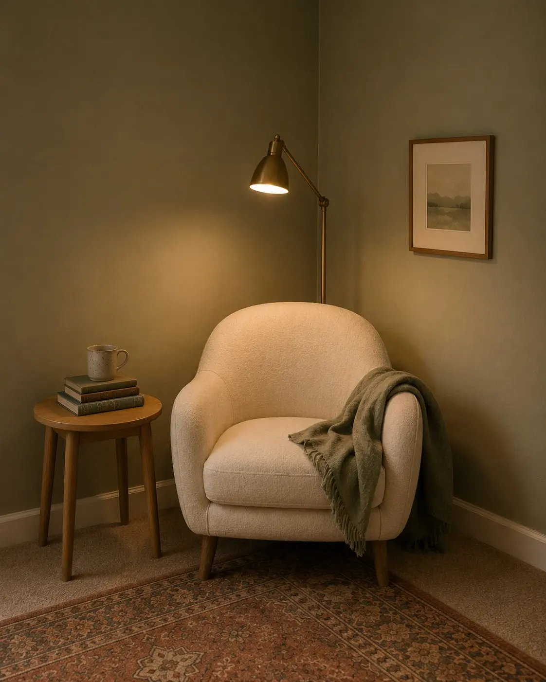 A comfortable reading corner created as part of the bedroom redesign